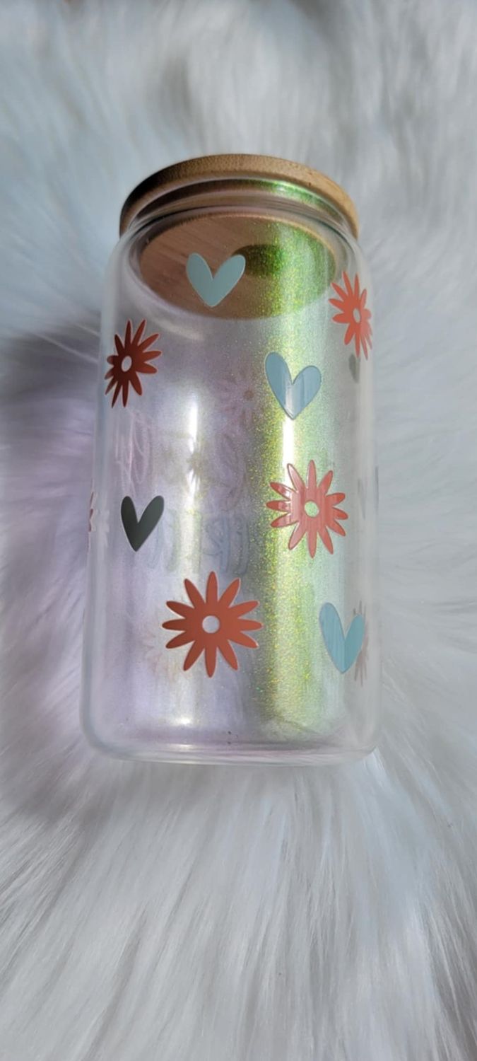 16oz Glass Can &#39;Perfectly Imperfect&#39; Green Shimmer