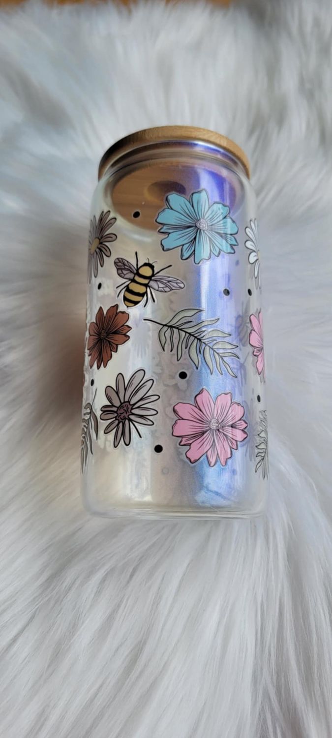 16oz Glass Can &#39;You Have to Keep Going&#39; Blue Shimmer
