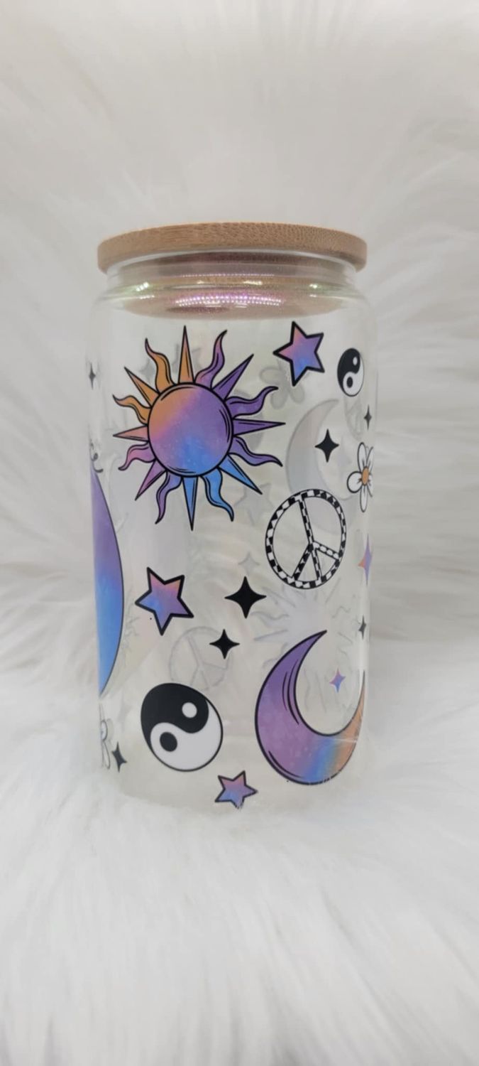 16oz &#39;Find Your Balance&#39; Purple Shimmer Glass Can