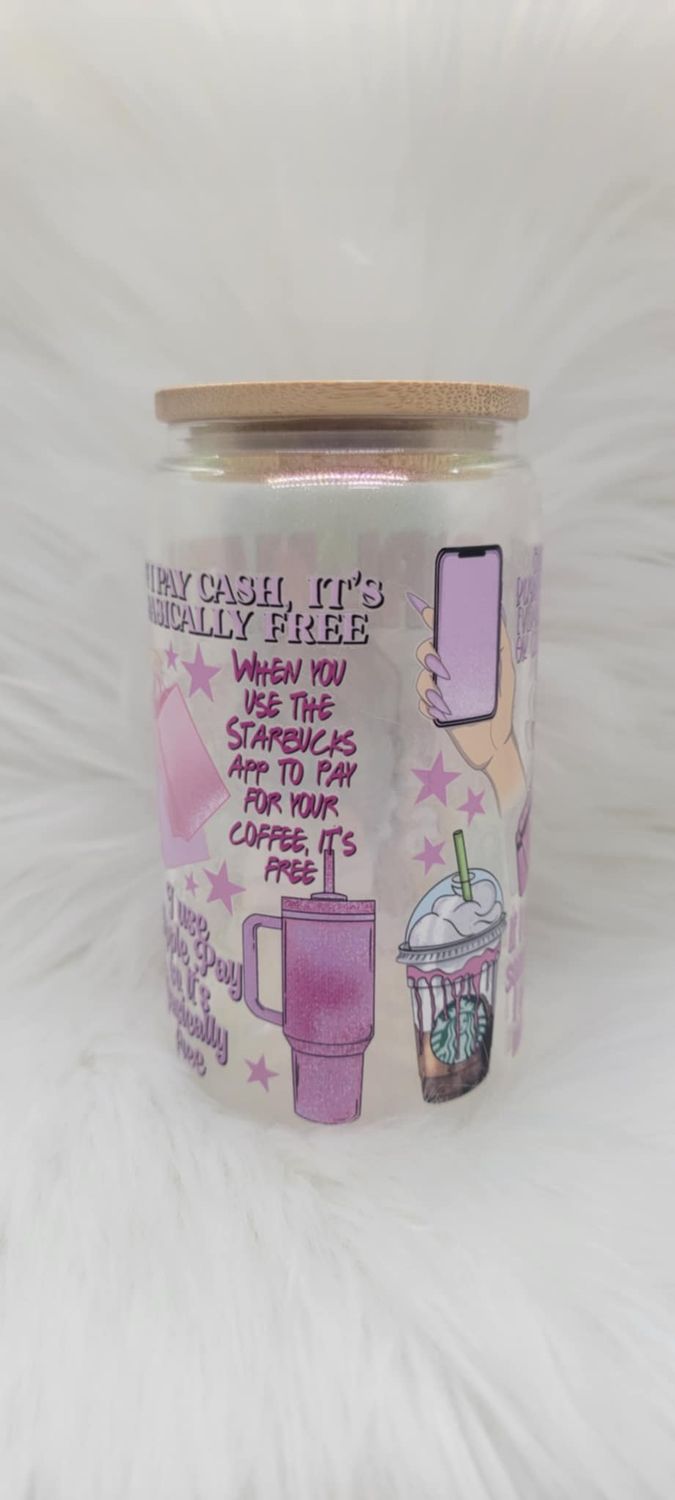16oz Glass Can &#39;Girl Math&#39; Pink Shimmer