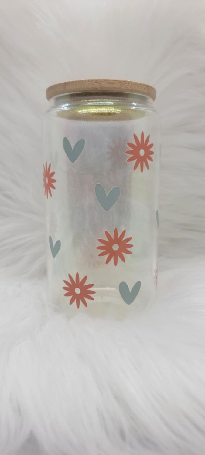 16oz Glass Can &#39;Perfectly Imperfect&#39; Green Shimmer