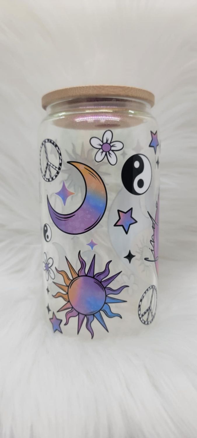 16oz Glass Can &#39;Find Your Balance&#39; Purple Shimmer