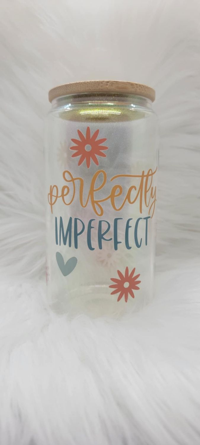 16oz Glass Can &#39;Perfectly Imperfect&#39; Green Shimmer