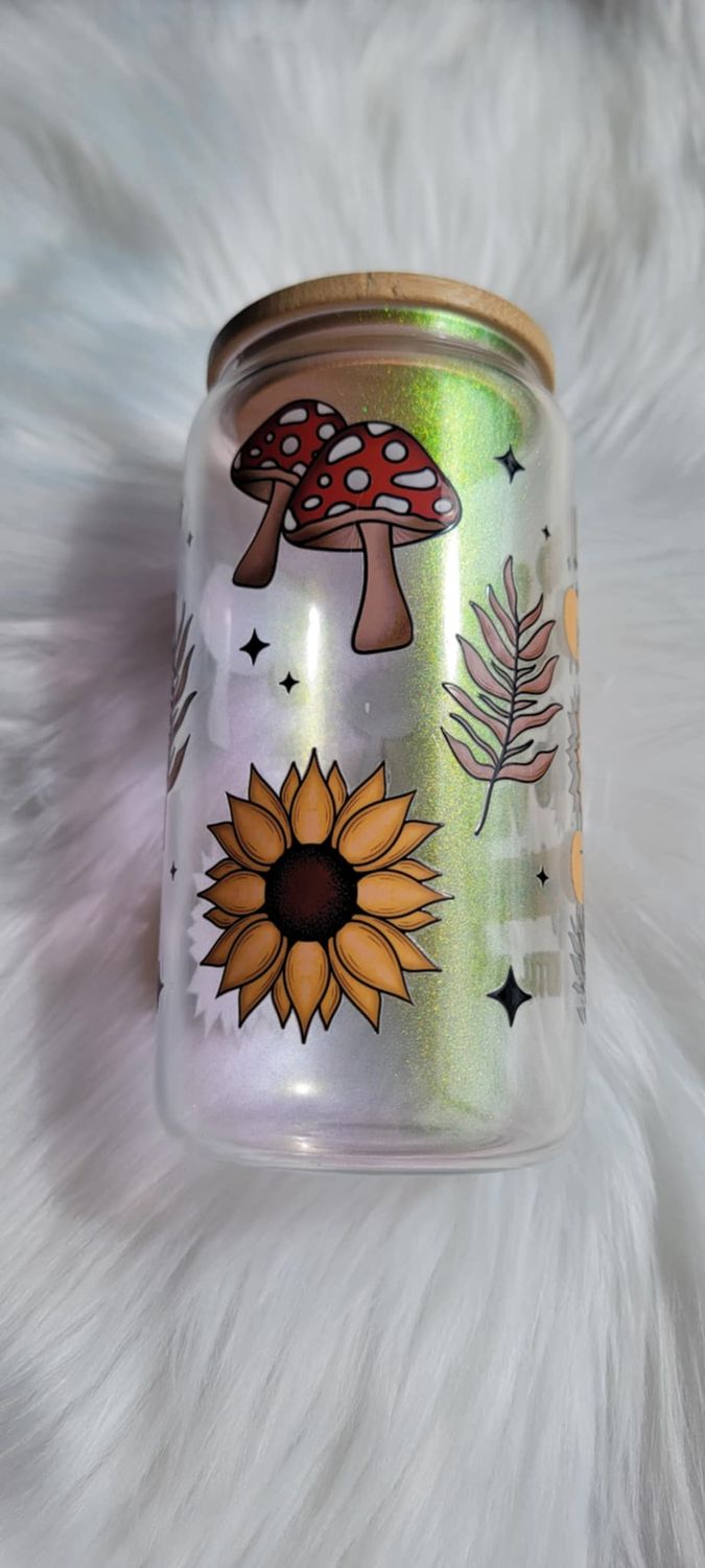 16oz Glass Can &#39;Keep Growing&#39; Green Shimmer