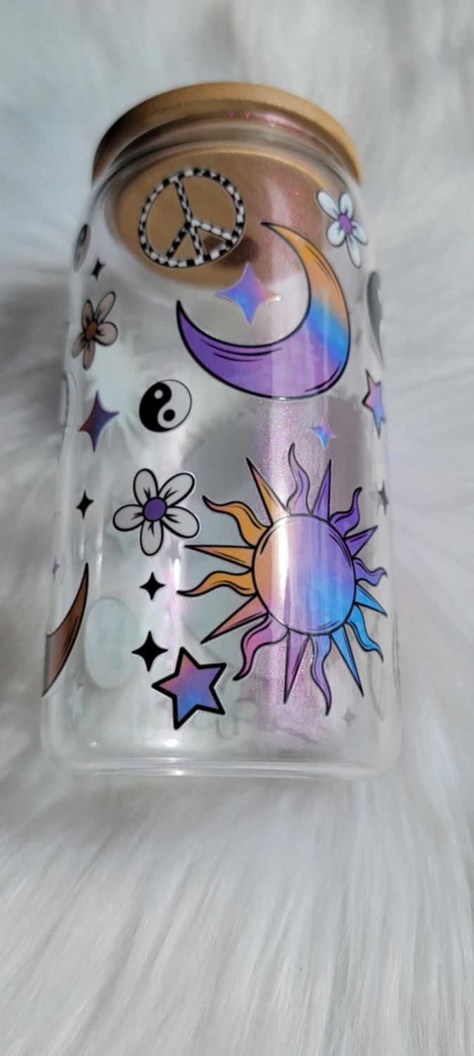 16oz Glass Can &#39;Find Your Balance&#39; Purple Shimmer