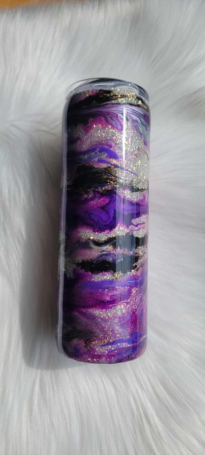 20oz Black &amp; and purple swirl over an opal white base