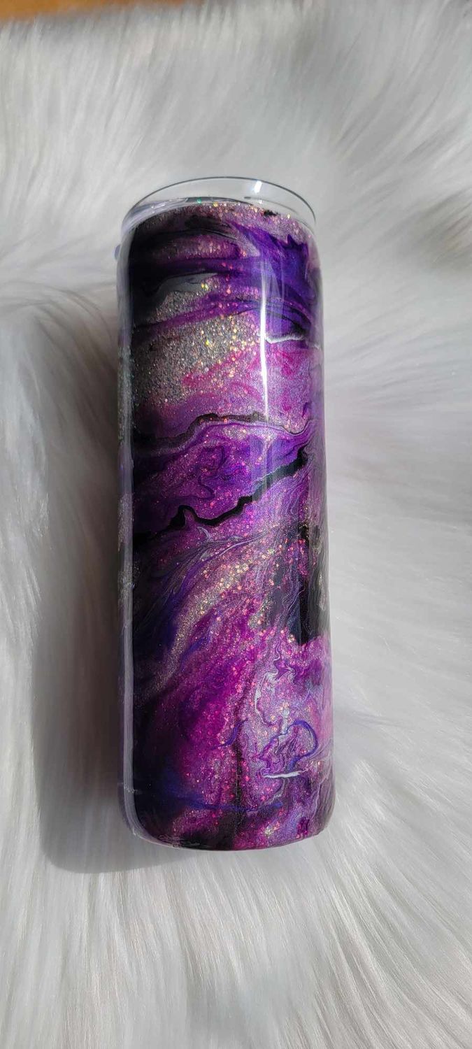20oz Black &amp; and purple swirl over an opal white base