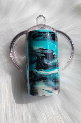 12oz Duo Teal/Black/White swirl 2 Screw on lids