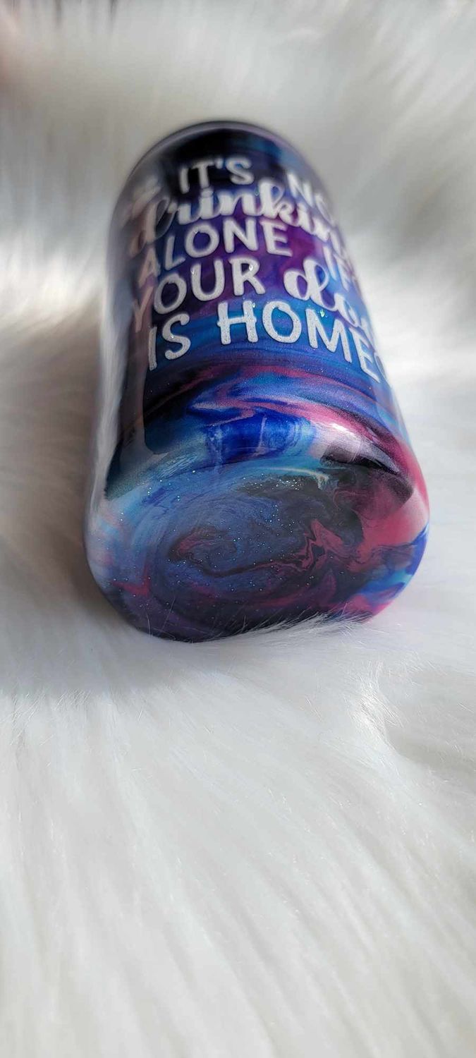12oz Duo Purple/Blue/Black swirl Slim Duozi can cooler/tumber in 1 2 Screw on lids
