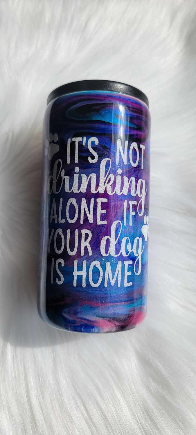 12oz Duo Purple/Blue/Black swirl Slim Duozi can cooler/tumber in 1 2 Screw on lids