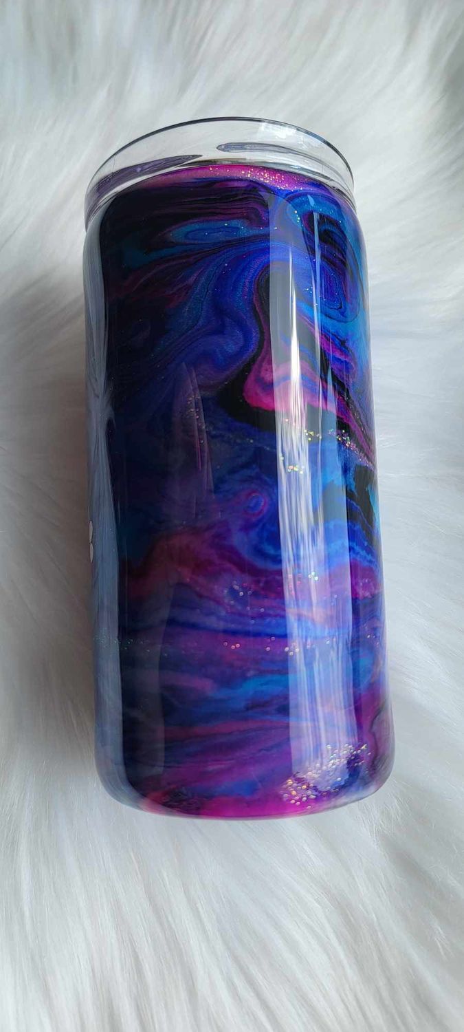 12oz Duo Purple/Blue/Black swirl Slim Duozi can cooler/tumber in 1 2 Screw on lids