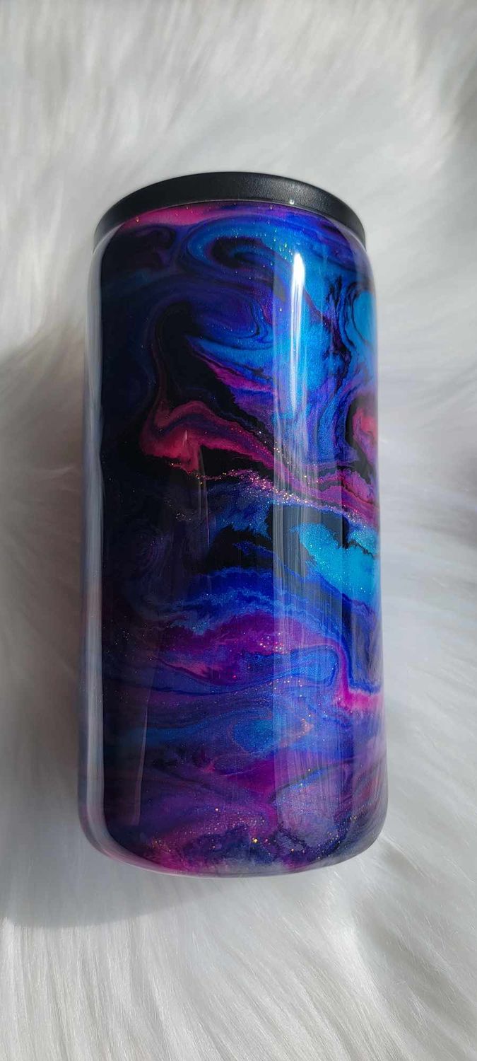 12oz Duo Purple/Blue/Black swirl Slim Duozi can cooler/tumber in 1 2 Screw on lids