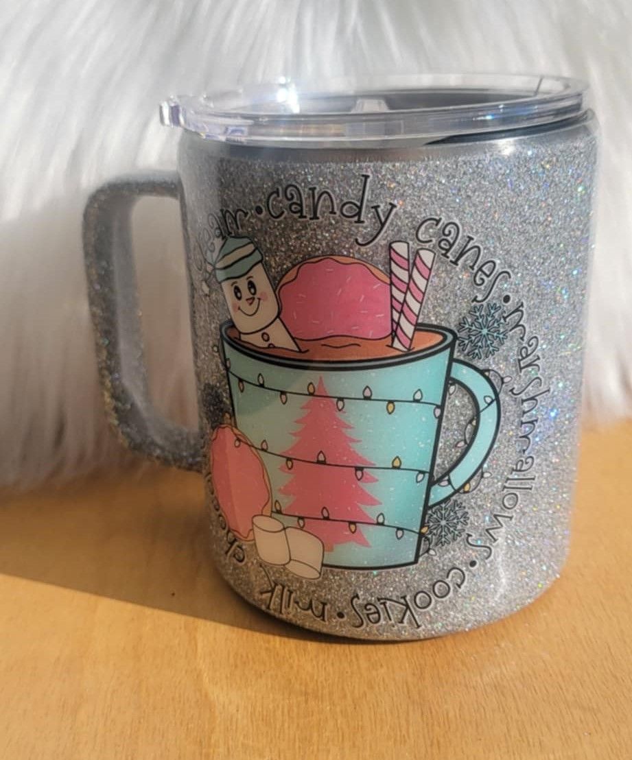 12oz Silver Glitter Hot Cocoa Mug