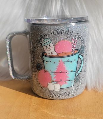 12oz Silver Glitter Hot Cocoa Mug