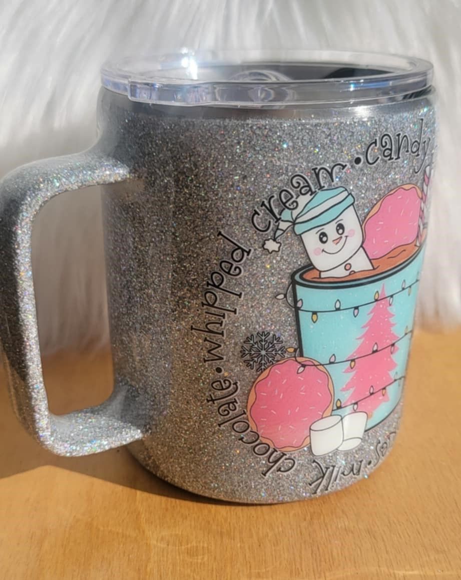 12oz Silver Glitter Hot Cocoa Mug