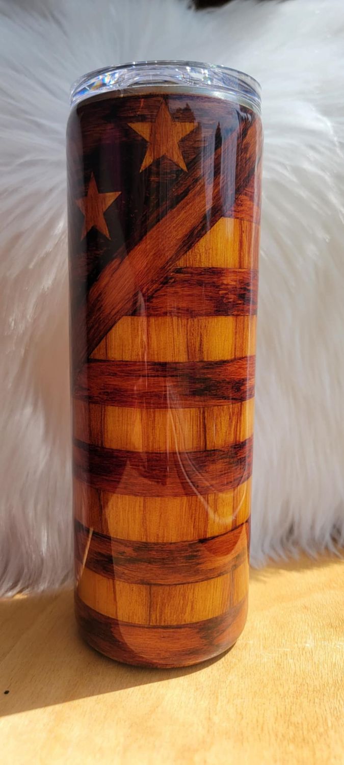 20oz Skinny Woodgrain Diagonal Flag