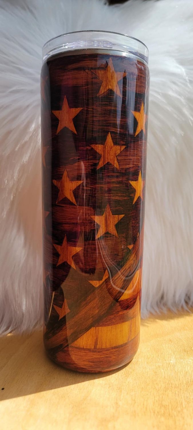 20oz Skinny Woodgrain Diagonal Flag