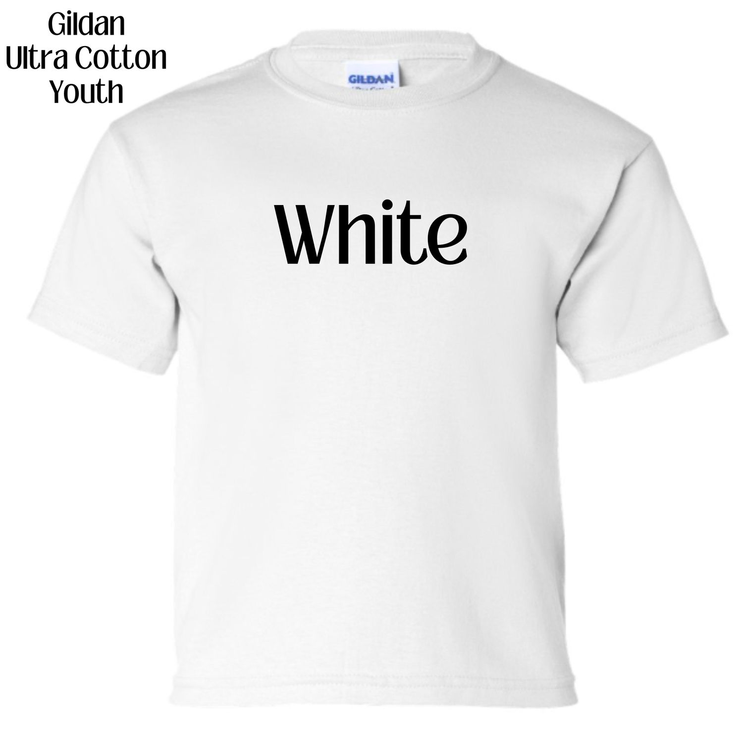All Gildan Ultra Cotton YOUTH colors available (subject to change if unavailable from vendors)