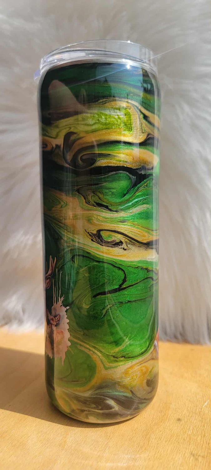 20oz Skinny Ink &amp; Pigment Camo Swirl with Hunting decals