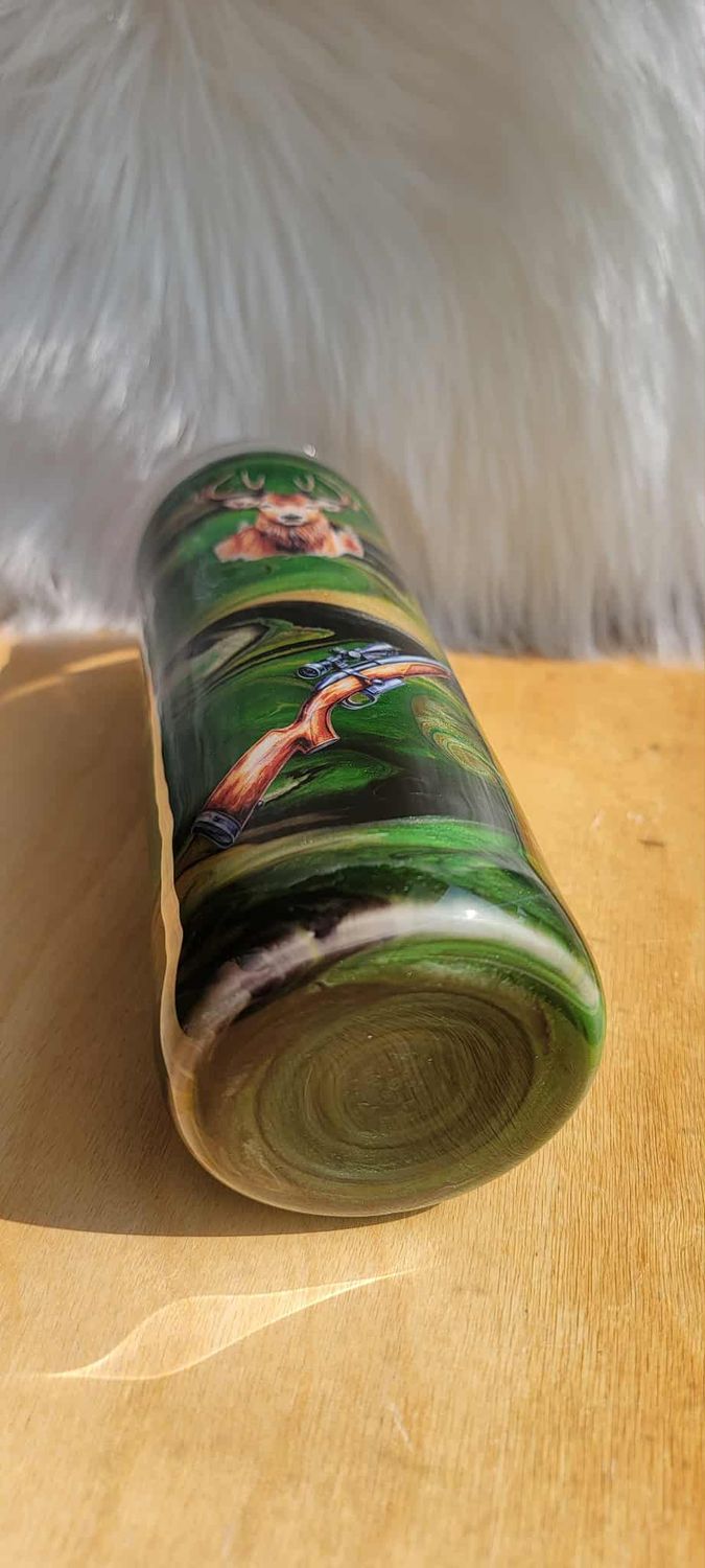 20oz Skinny Ink &amp; Pigment Camo Swirl with Hunting decals