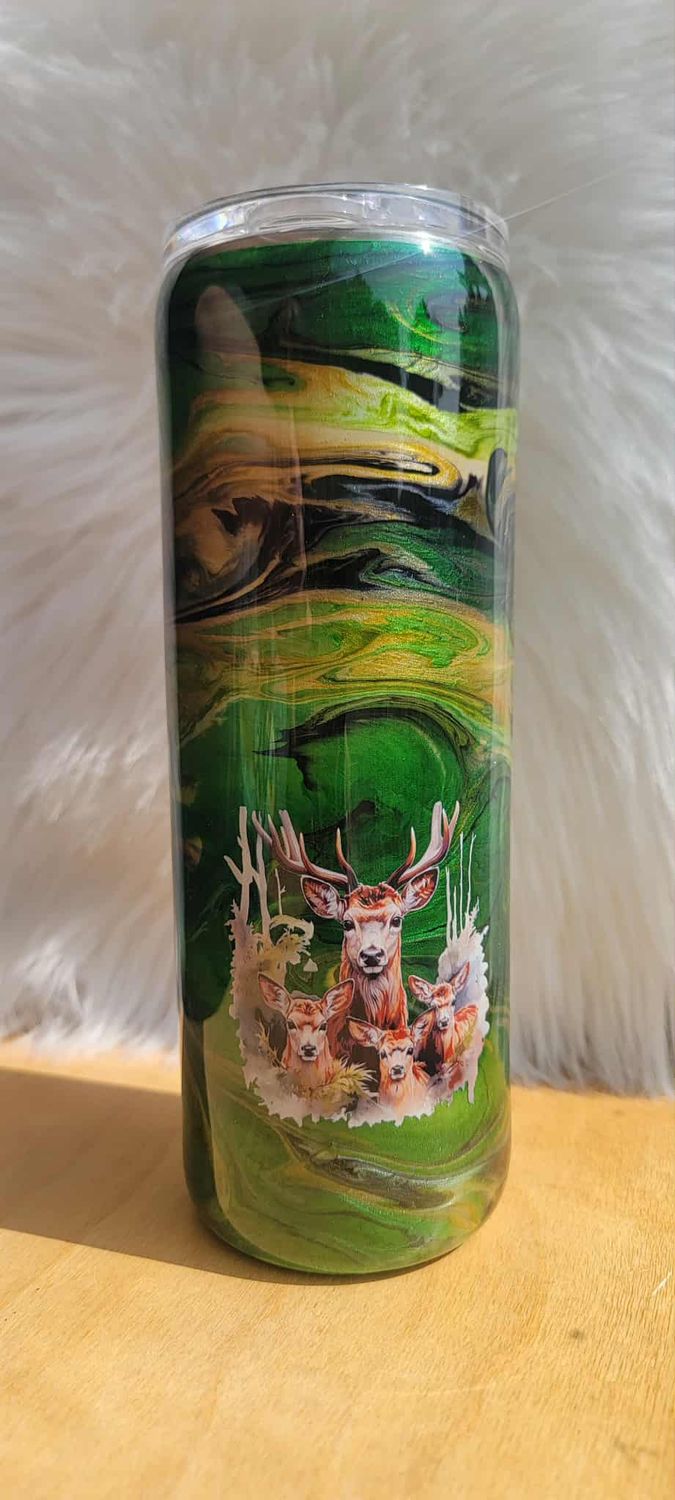 20oz Skinny Ink &amp; Pigment Camo Swirl with Hunting decals
