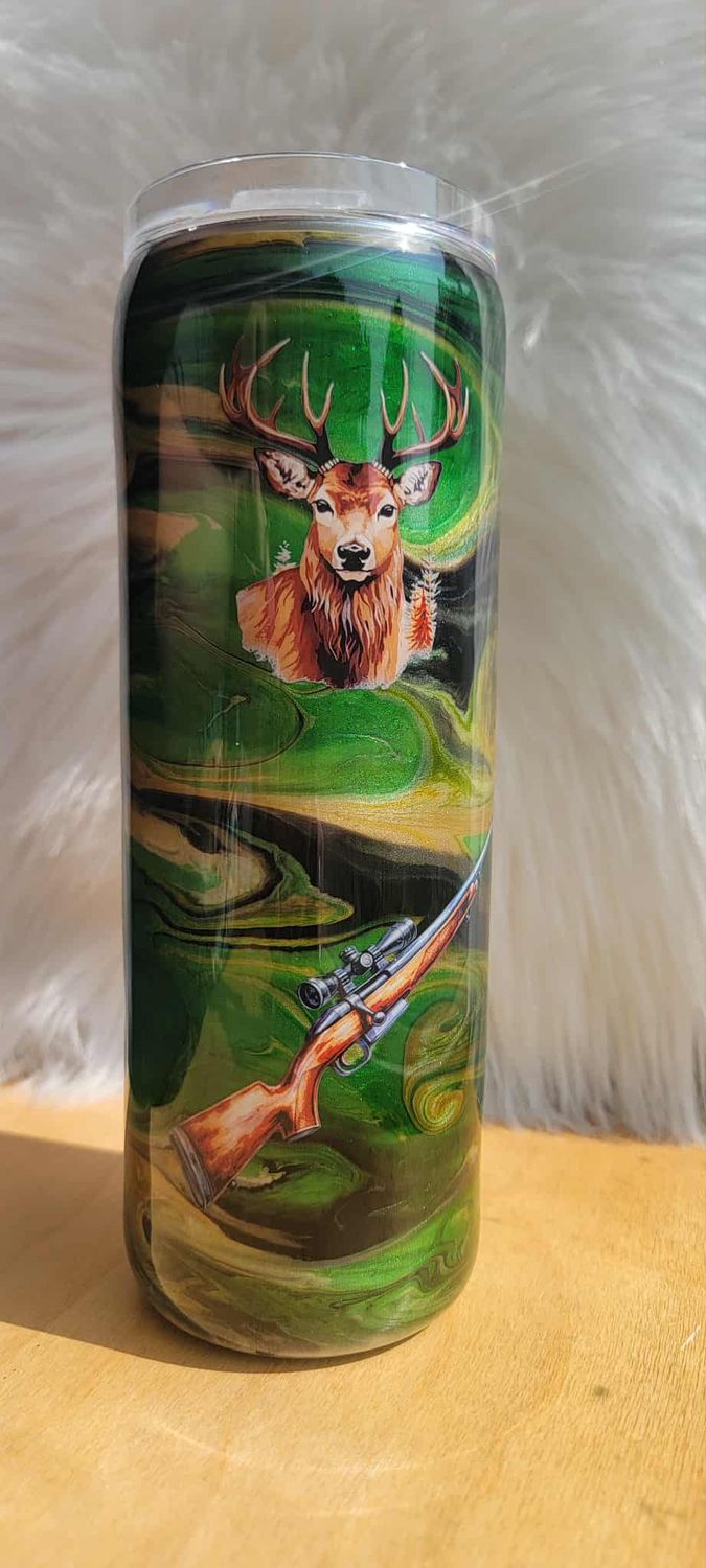 20oz Skinny Ink &amp; Pigment Camo Swirl with Hunting decals