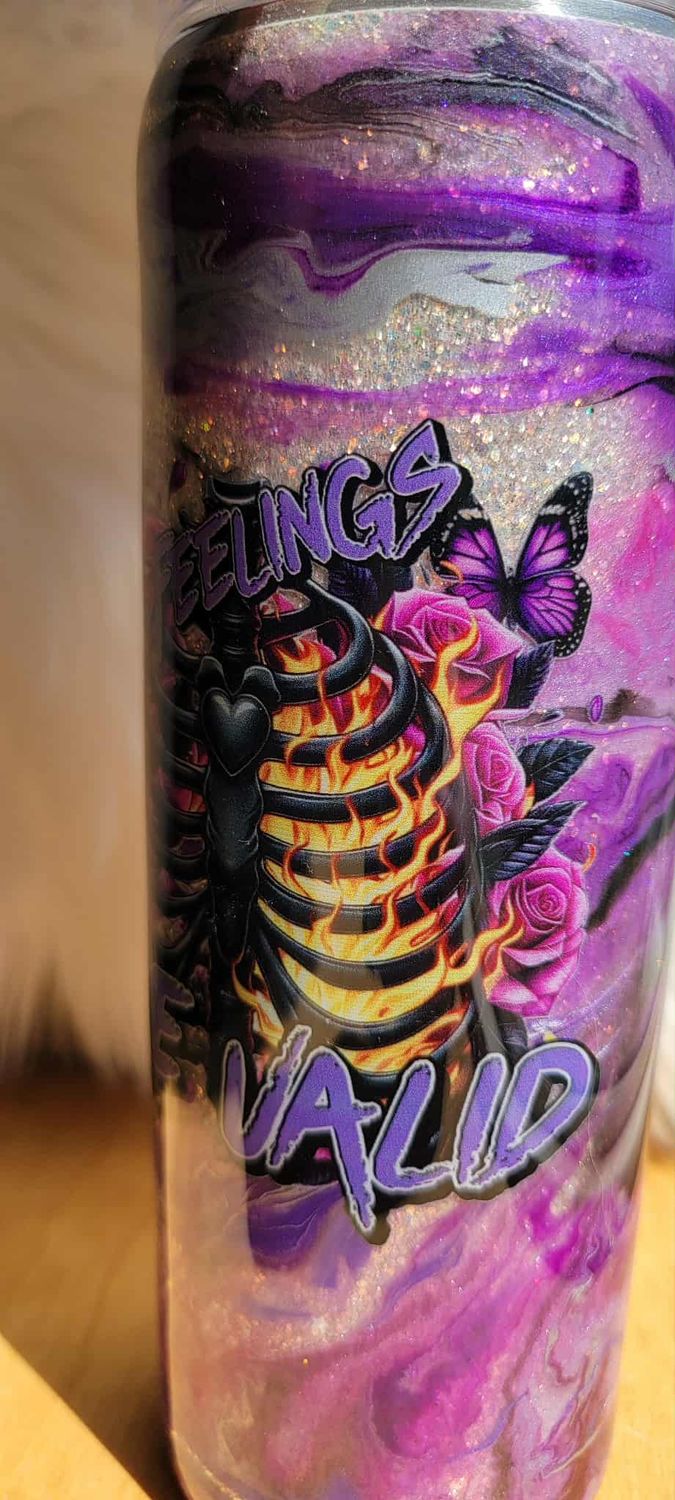 20oz Black &amp; and purple swirl Your Feelings Are Valid
