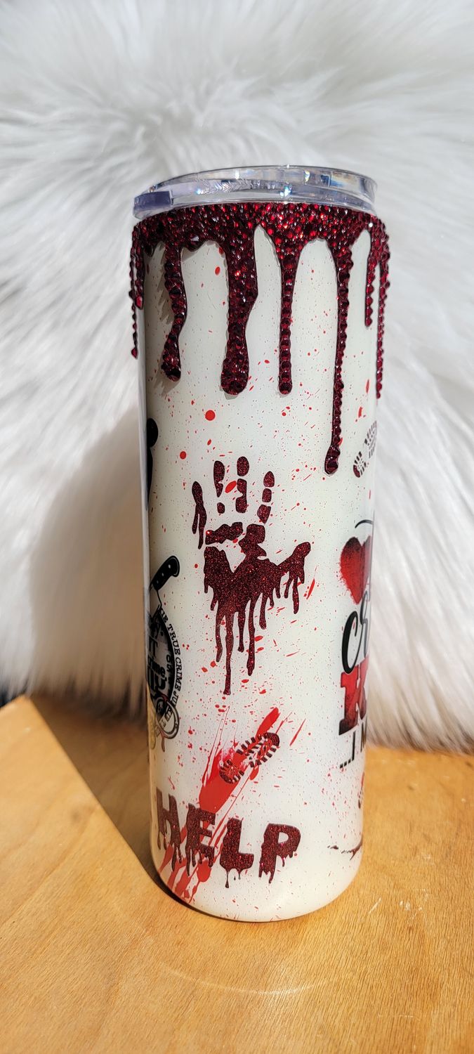 30oz Skinny True Crime with Glass Rhinestone Drip