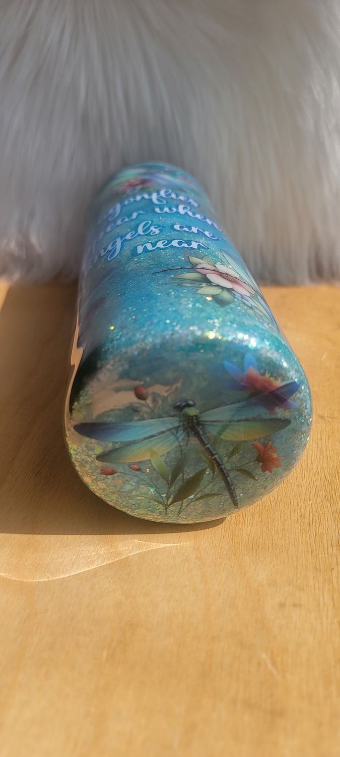 20oz Glitter Base with Ink Swirl Dragonflies
