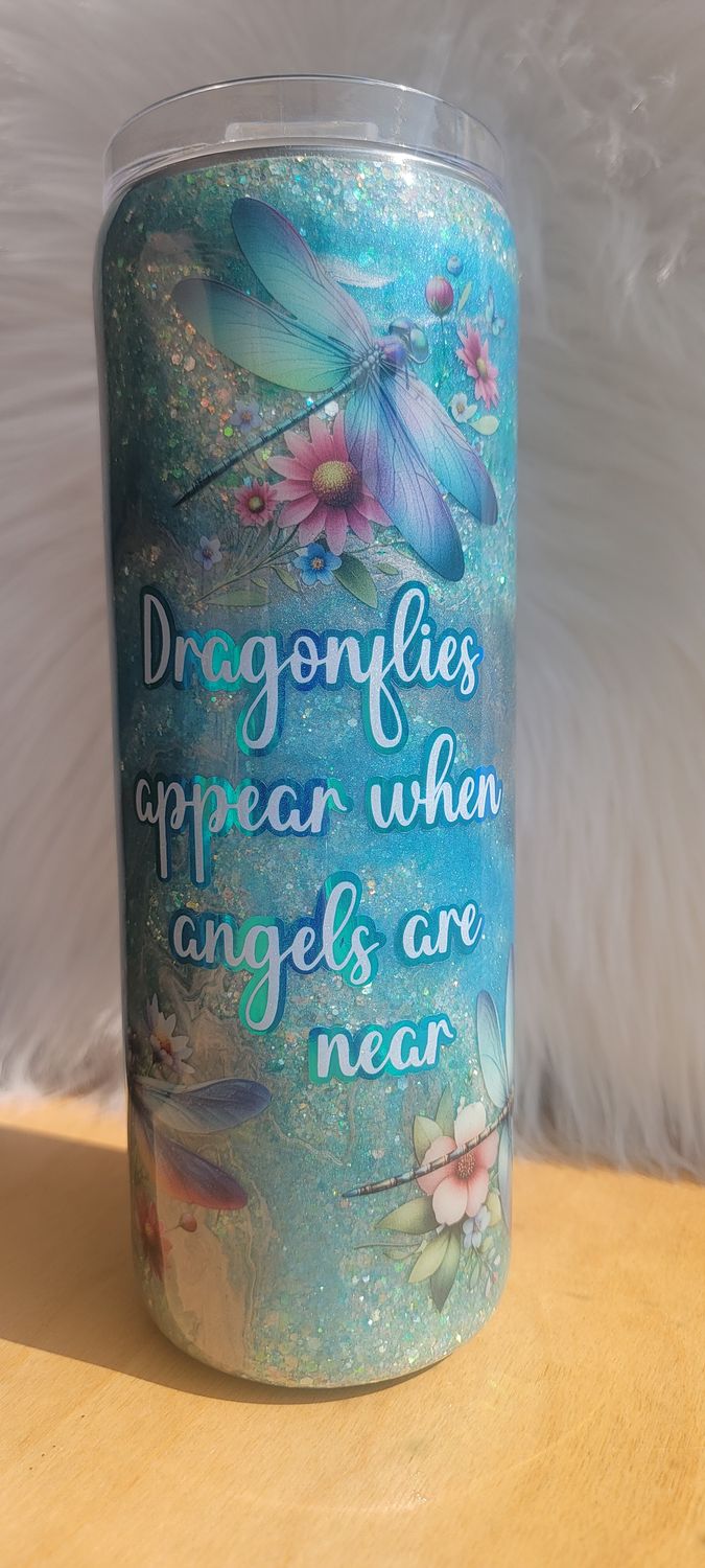 20oz Glitter Base with Ink Swirl Dragonflies