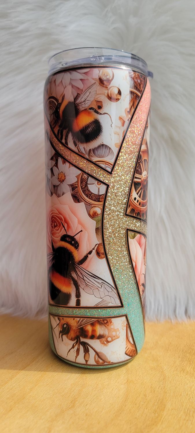 20oz Skinny Triple Ombre with Flowers and Bee Vinyl