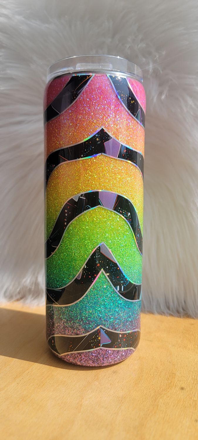20oz Skinny Rainbow Ombre with black vinyl design