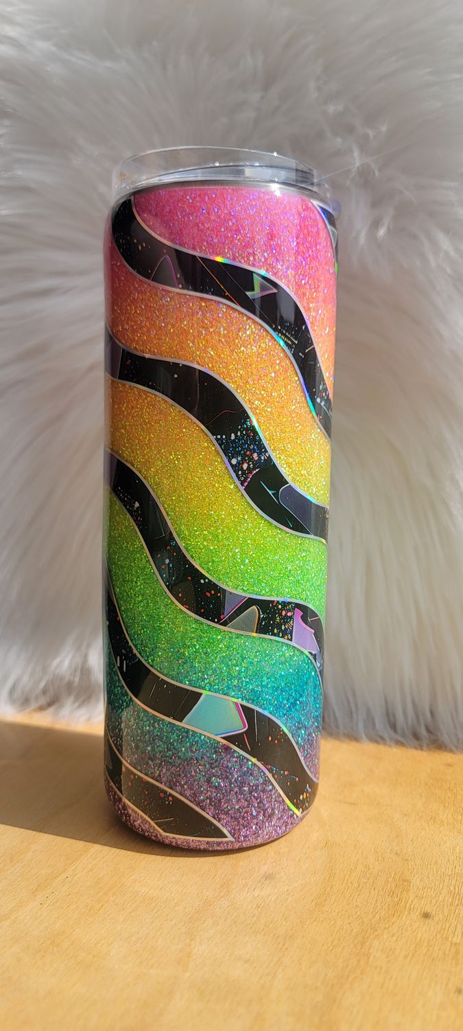 20oz Skinny Rainbow Ombre with black vinyl design
