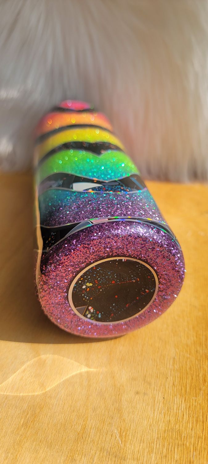 20oz Skinny Rainbow Ombre with black vinyl design