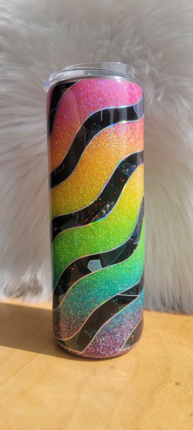 20oz Skinny Rainbow Ombre with black vinyl design