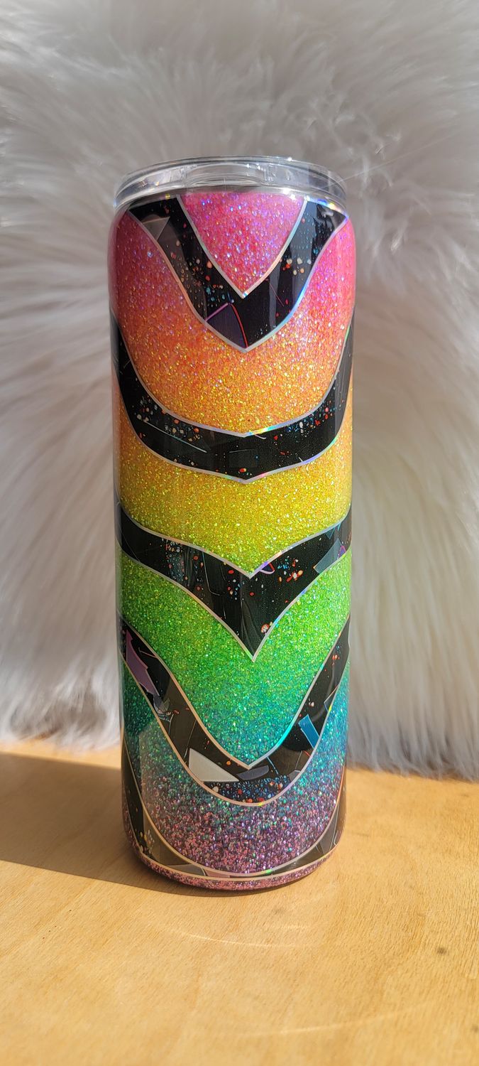 20oz Skinny Rainbow Ombre with black vinyl design