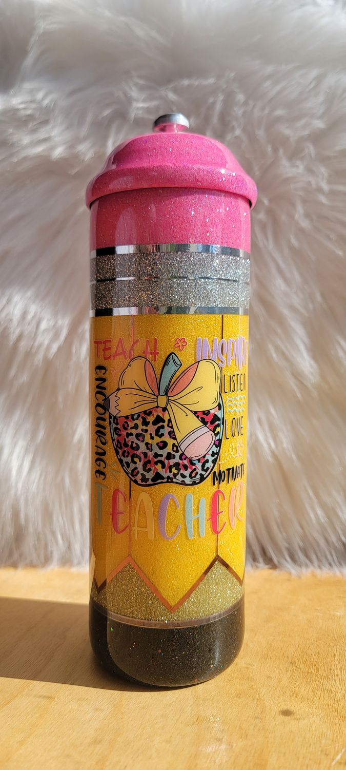 Glitter Pencil Holder with Apple &amp; Pencil decal