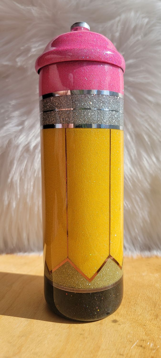 Glitter Pencil Holder with Apple &amp; Pencil decal