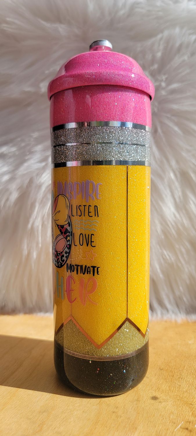 Glitter Pencil Holder with Apple &amp; Pencil decal