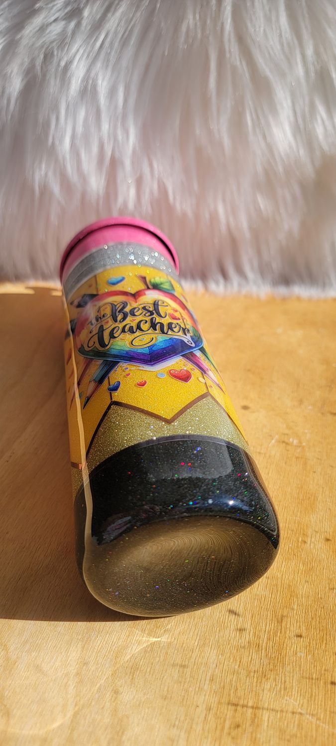 Glitter Pencil Holder with Heart and pencils decal