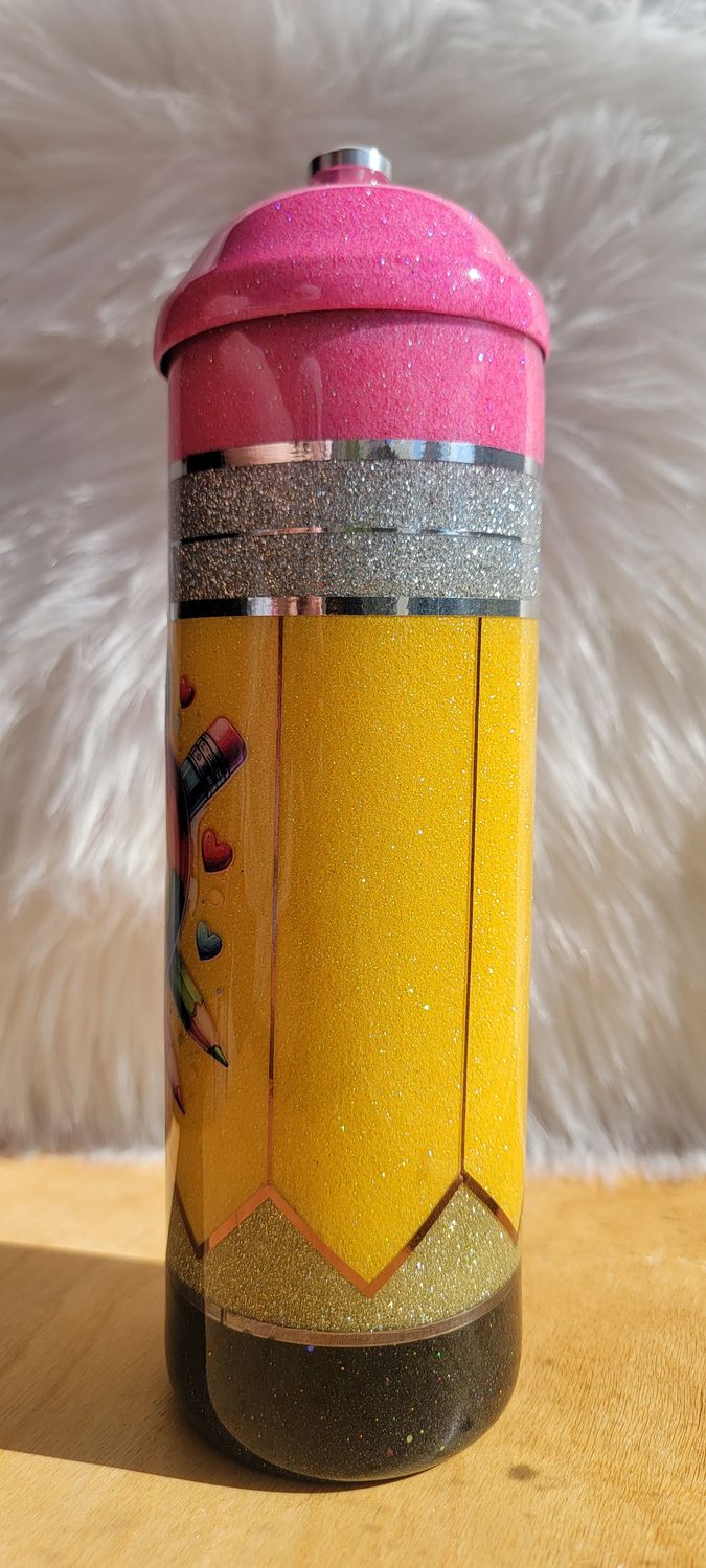 Glitter Pencil Holder with Heart and pencils decal