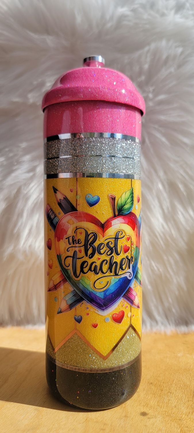 Glitter Pencil Holder with Heart and pencils decal