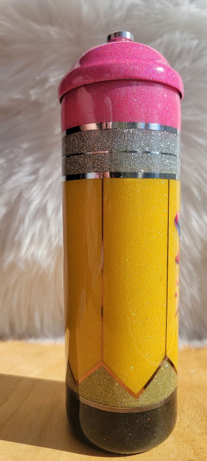 Glitter Pencil Holder with Heart and pencils decal