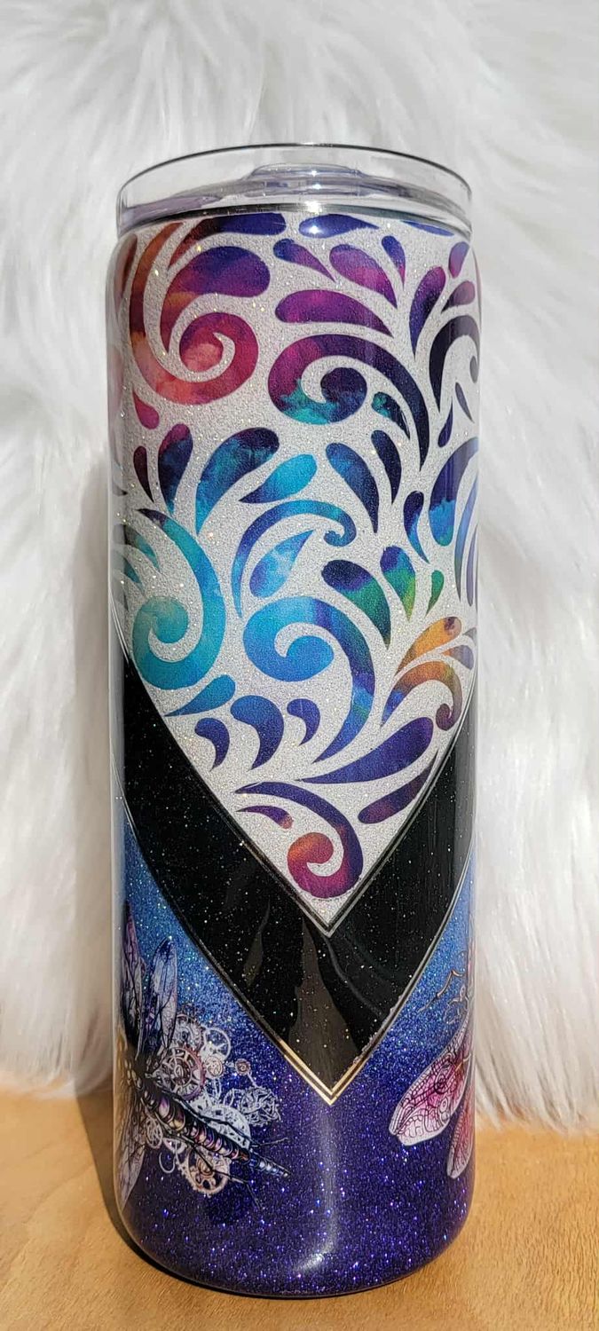 20oz Swirly V Ombre with dragonflies