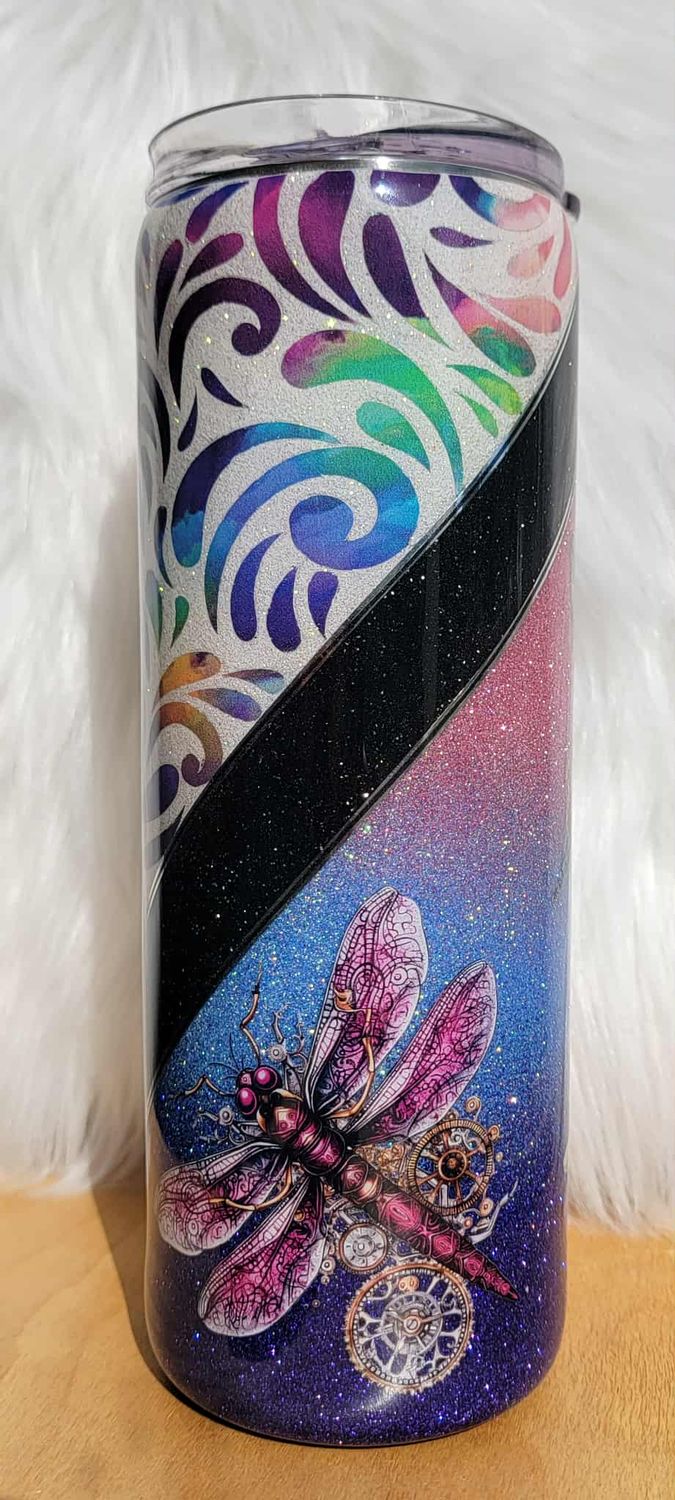 20oz Swirly V Ombre with dragonflies