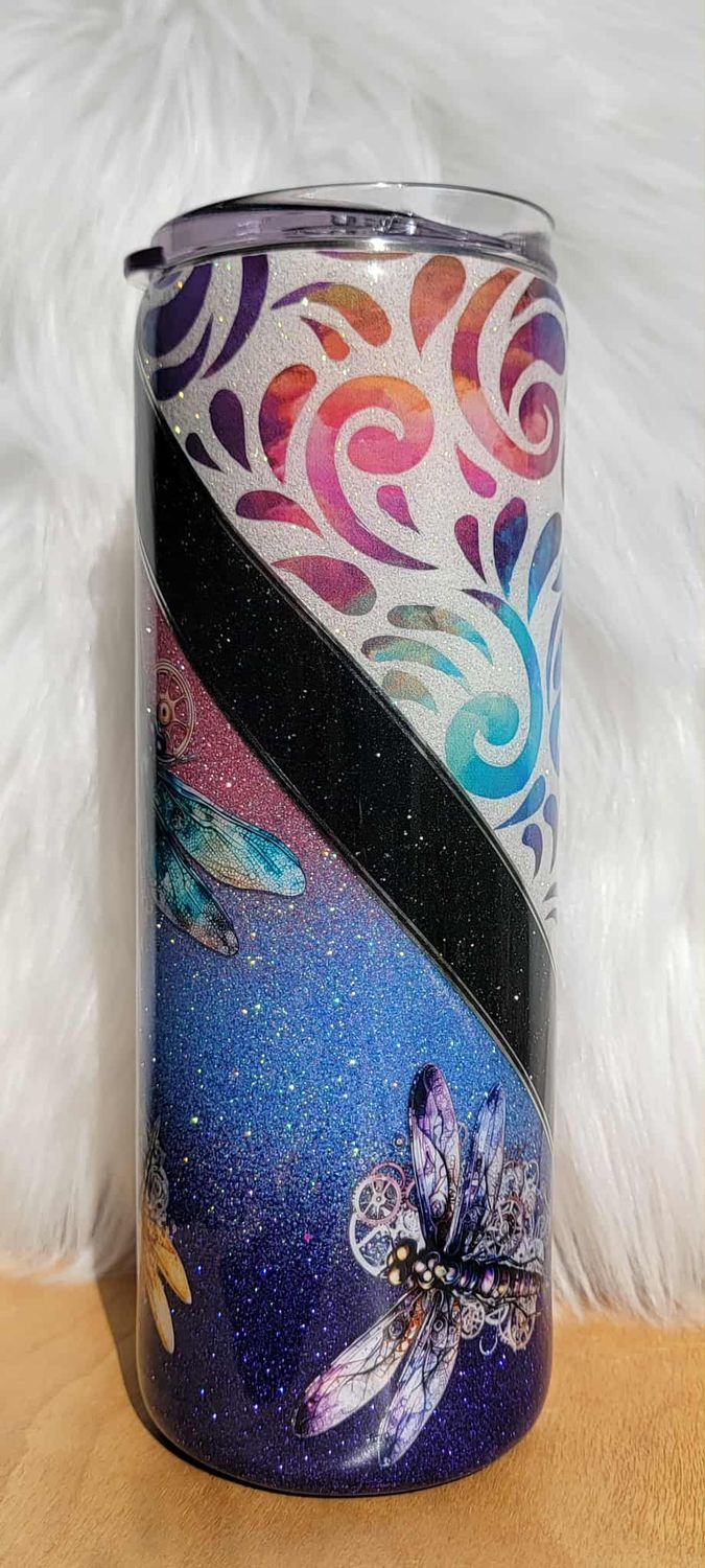 20oz Swirly V Ombre with dragonflies