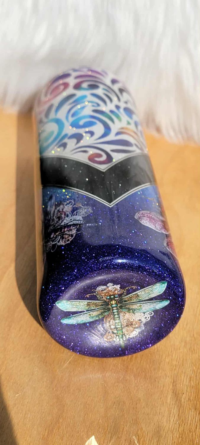 20oz Swirly V Ombre with dragonflies
