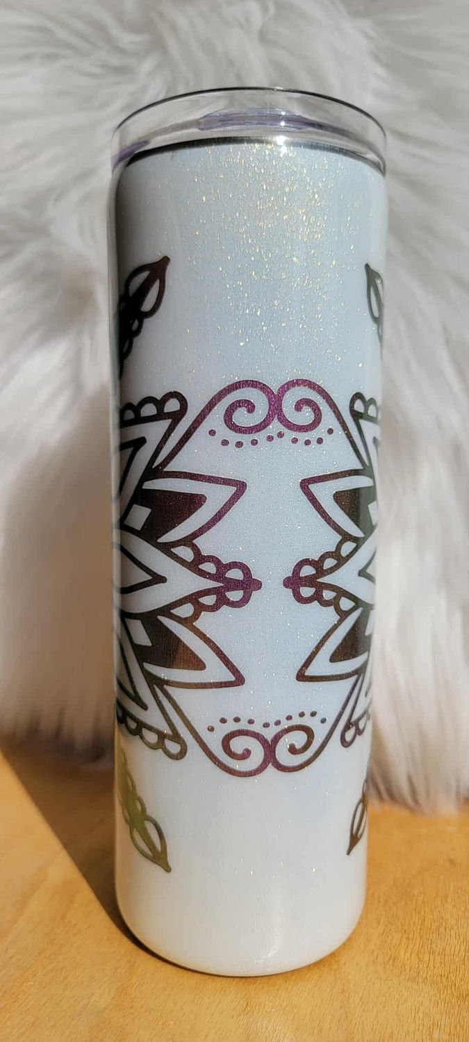 20oz Skinny White and Pink Mandala