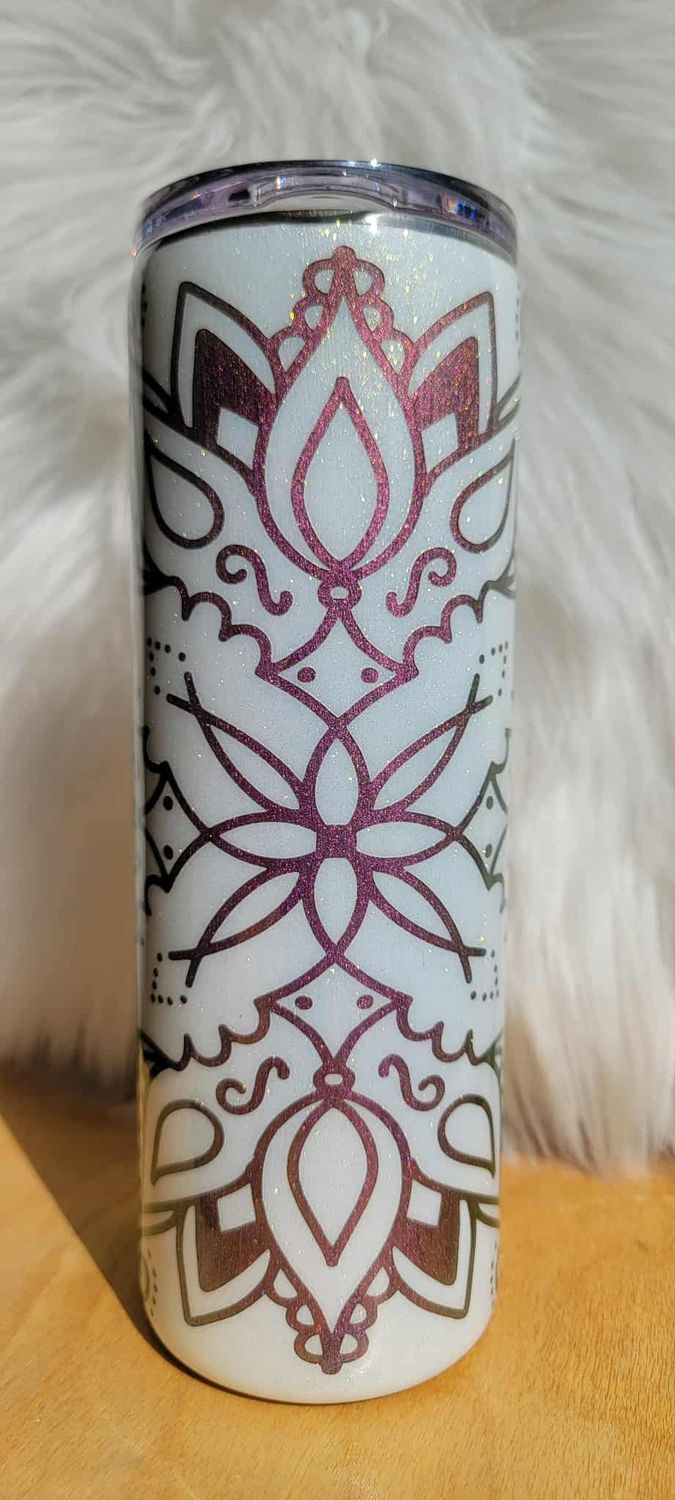 20oz Skinny White and Pink Mandala