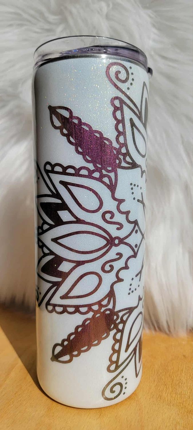 20oz Skinny White and Pink Mandala
